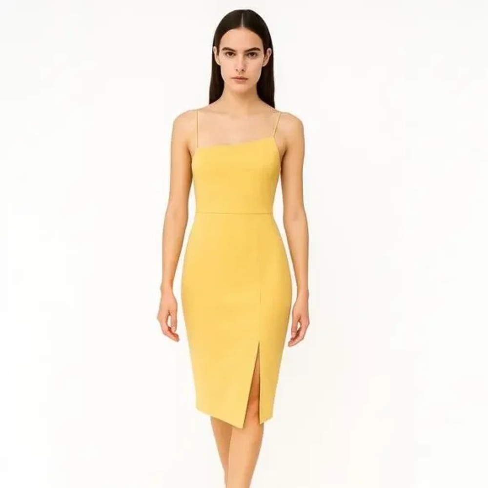 Yellow Spaghetti Strap Sheath Midi Dress